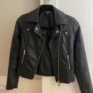 Black Faux Leather Jacket w Silver Hardware